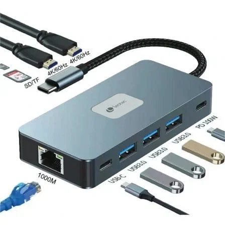 Leotec Docking Station 10 en 1 USB-C PD100 3 USB 3.0 1 USB-C 2 HDMI Lector SD Micro SD Leotec Docking Station 10 en 1 USB-C PD100 3 USB 3.0 1 USB-C 2 HDMI Lector SD Micro SD